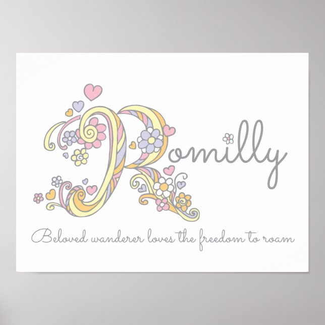 Art de monogramme R nom de fille Romilly & affiche (Devant)