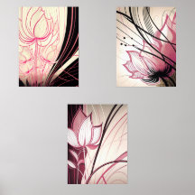 Art de mur rose et noir - Ensemble de 3 impression