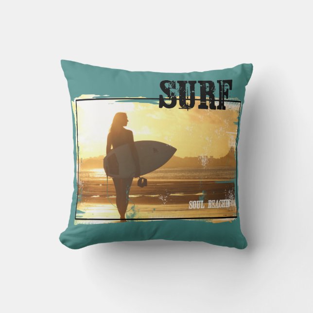 Art de surf de coussin de fille de surfer (Recto)