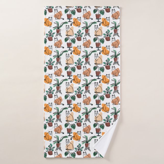 Art de trait dessin chats et fleurs (Serviette de bain)