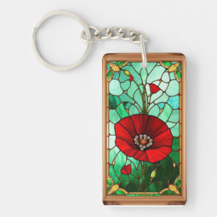 Art de vitrail fleur rouge vif