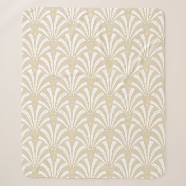 Art Deco 1920 Elegant White & Cream Palmettos Sherpadecke (Vorderseite)