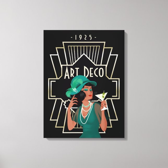 Art Déco 1920 Lady Green Robe Or Cadre Noir (Recto)