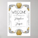 Art Deco 1920er Jahre Begrüßungszeichen in Weiß un Poster<br><div class="desc">Art Deco 1920er Jahre Roaring 20er Geburtstag Wedding Baby Shower Brautparty Jubiläum Corporate Holiday White and Gold Wecome Zeichen</div>