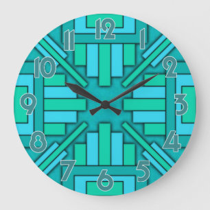 Art Deco 1920er Jahre geometrisches Türkis Grün Bl Große Wanduhr
