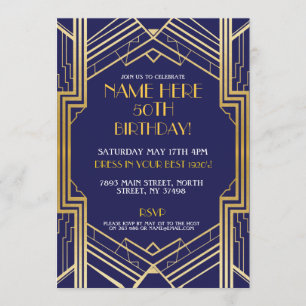 Art Deco 1920er Jahre lädt Gatsby Gold Pary ein Einladung