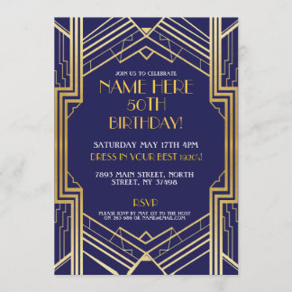 Art Deco 1920er Jahre lädt Gatsby Gold Pary ein Einladung