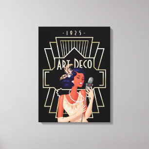 Art Deco 1920er Jahre Sängerin Goldrahmen Schwarz Leinwanddruck