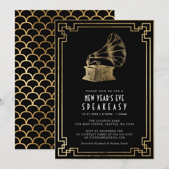 Art Deco 1920er Jahre Silvesterabend-Party Einladung (Vorne/Hinten)