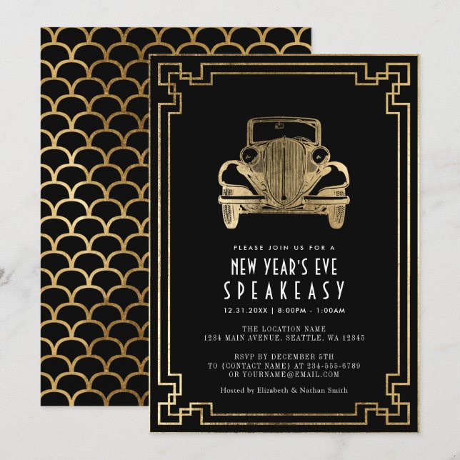 Art Deco 1920er Jahre Silvesterabend-Party Einladung (Vorne/Hinten)