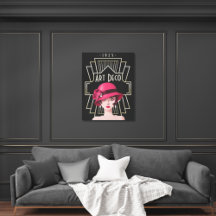 Art Deco 1920er Lady Hat Gold Frame Black