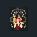 Art Deco 1920er Lady Mirror Gold Frame Black Leinwanddruck<br><div class="desc">Vintage Art-Deco-Eleganz mit dieser glamourösen Dame aus den 20er Jahren in einem bordeauxfarbenen Kleid,  das in einem Spiegel und einem goldenen Rahmen im zwanziger Jahre und Typografie aussieht Art Deco und 1925.</div>