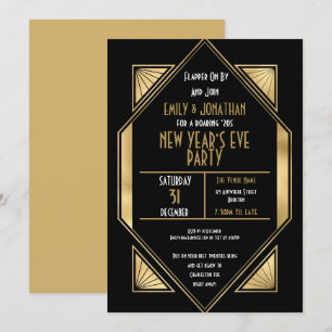 Art Deco 1920s Gold Black Silvester Party Einladung