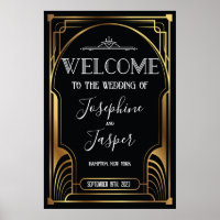 Art Deco 1920s Schwarz-Gold-Begrüßungszeichen