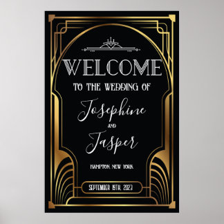 Art Deco 1920s Schwarz-Gold-Begrüßungszeichen Poster