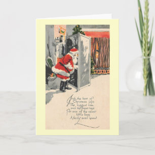 Art Deco 1921 Santa Claus und Nice Boy Vintag Feiertagskarte