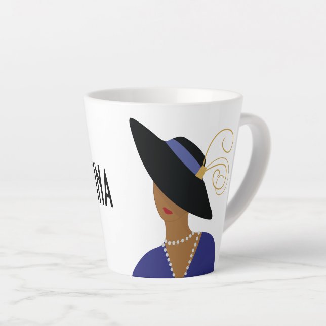 Art Deco 1930er Fashion Plate Frau in Black Hat Milchtasse (Rechte Ecke)