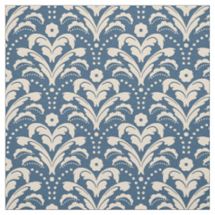 Art Deco 1930er Floral Damask Imitate Burlap Blue Stoff