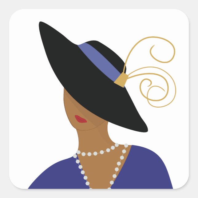Art Deco 1930er-Frauen in Broad Black Hat Quadratischer Aufkleber (Vorderseite)