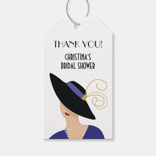 Art Deco 1930er Frauen in Hat Brautparty Geschenkanhänger (Vorderseite)