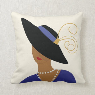 Art Deco 1930s Modeplatte Frau in Black Hat Kissen