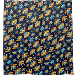 Art Deco 1 Blume in blauen Orangetönen Duschvorhang