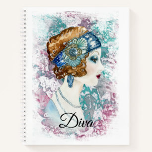 Art Deco 20 Mode Diva Wasserfarben Kunst Notizbuch