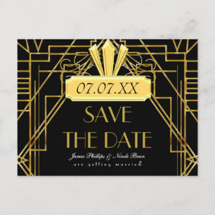 Art Deco 20er Gold & Schwarz Gatsby Event Postkart Ankündigungspostkarte