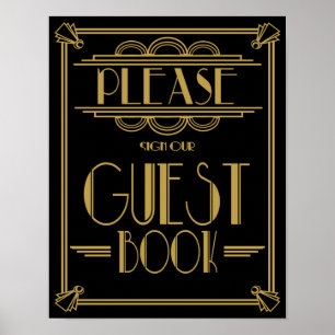 Art Deco 20er Jahre Stil "Gästebuch" Druck Poster