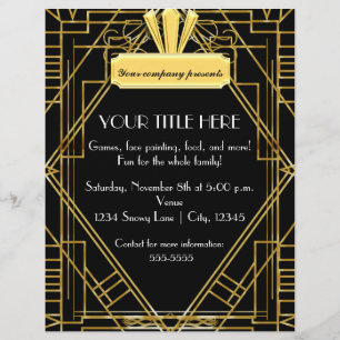 Art Deco 20er Schwarz-Gold Glamour Event Flyer Pos