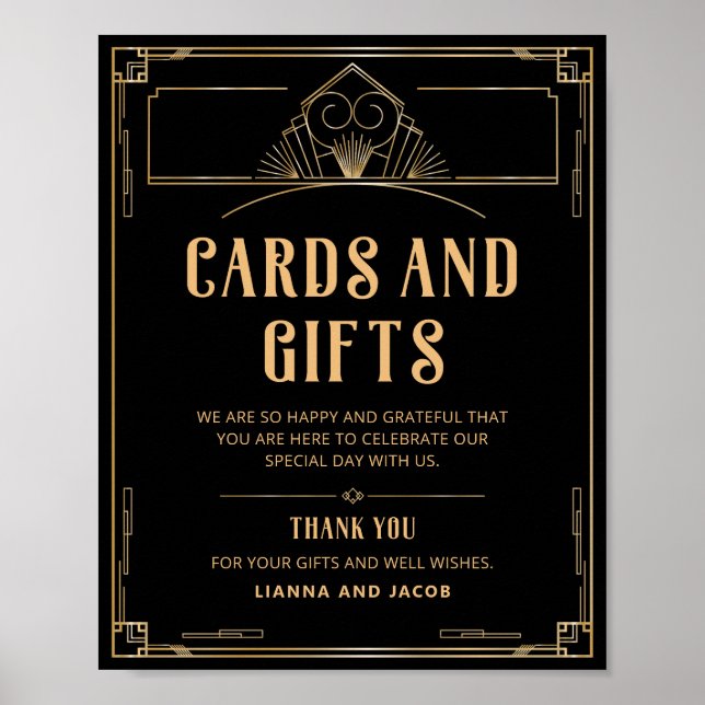Art Deco 20s Karten und Geschenke Black Gold Hochz Poster (Vorne)