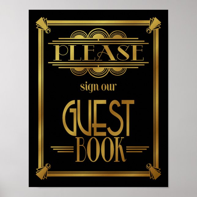 Art Deco 20's Stil "Gästebuch" Druck GOLD Poster (Vorne)