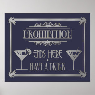Art Deco 20's style "Cocktail Bar sign SILVER Poster