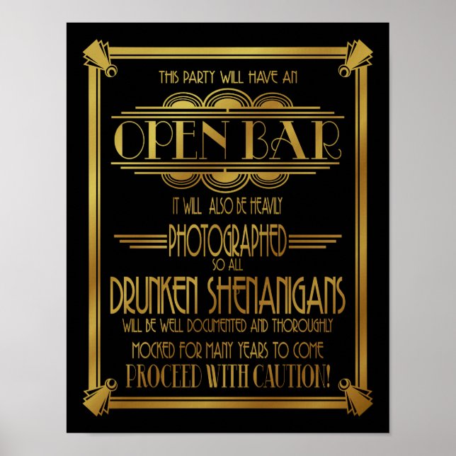 Art Deco 20's style OPEN BAR Poster (Vorne)