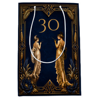 Art Deco 30er Flapper Girls Blau Gold Gatsby Mittlere Geschenktüte