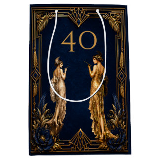 Art Deco 40. Flapper-Mädchen blau Gold Gatsby Mittlere Geschenktüte