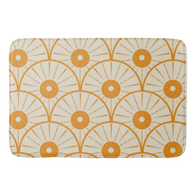 Art Deco Abstrakt Orange Sun on White Badematte (Vorderseite)