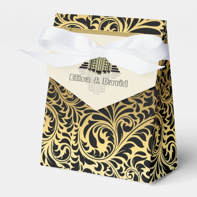 Art Deco abstrakte Gebäude Schwarz, Goldhochzeit Geschenkschachtel (Vorderseite)