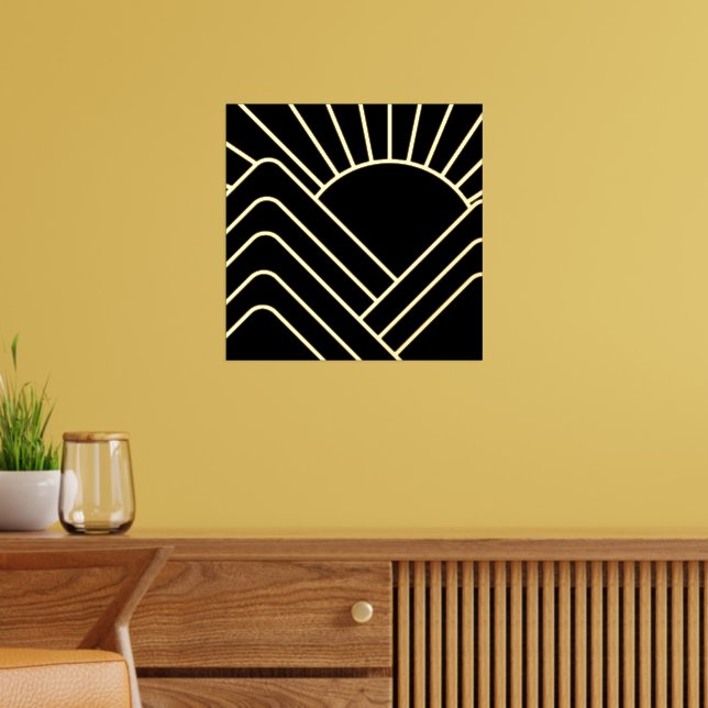 Art Deco Abstrakte Landschaft Schwarzes Gold Foliendrucke (In Situ (Wohnzimmer))