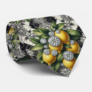 Art Deco Amalfi Zitrone Schwarz und Weiß Diamanten Krawatte