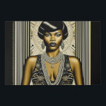 Art Deco American Women Künstlicher Leinwanddruck<br><div class="desc">Tauchen Sie ein in die zeitlose Eleganz unseres im Art-Déco-inspiriert Meisterwerks mit einer atemberaubenden Afroamerikanerin,  die in einer faszinierenden Schwarz-,  Beige- und Weißpalette verziert ist. Dieses Kunstwerk überwindet Grenzen und verbindet kulturellen Reichtum mit den schlanken Linien und geometrischen Mustern,  die für die Art-Déco-Bewegung charakteristisch sind.</div>