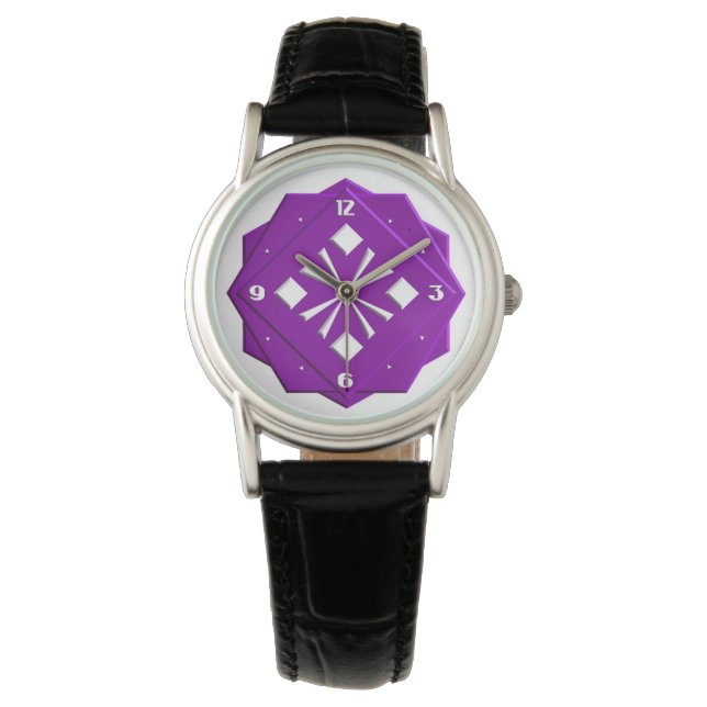Art Deco Amethyst lila geometrisches Muster Armbanduhr (Vorderseite)