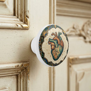Art Deco Anatomisches Herz Türkisgrün Gold Design Keramikknauf