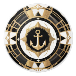 Art Deco Anchor Schwarz und Gold Schöne Kunst Keramikknauf