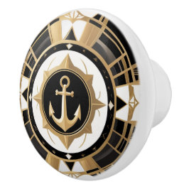 Art Deco Anchor Schwarz und Gold Schöne Kunst Keramikknauf