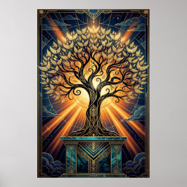 Art Deco Angelic Feather Tree Gold & Midnight Post Poster