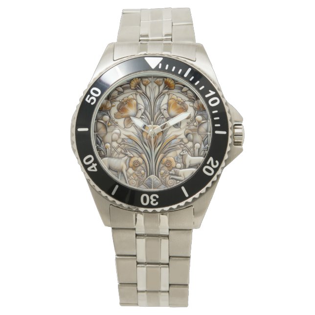 Art Deco Animal Tile Watch Armbanduhr (Vorderseite)