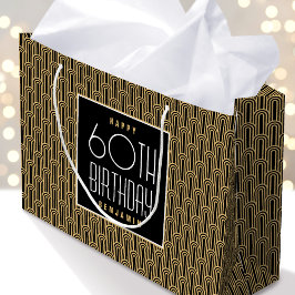 Art Deco Any Age Birthday Name Black Gold Elegant Große Geschenktüte