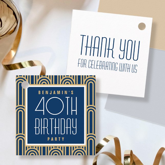Art Deco Any Age Birthday Party Thank You Navy Geschenkanhänger (Von Creator hochgeladen)