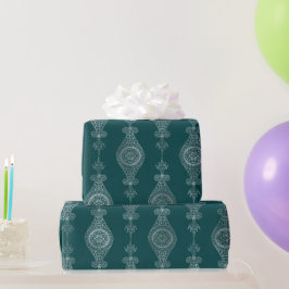 Art Deco Aquamarin Silver Floral Geschenkpapier